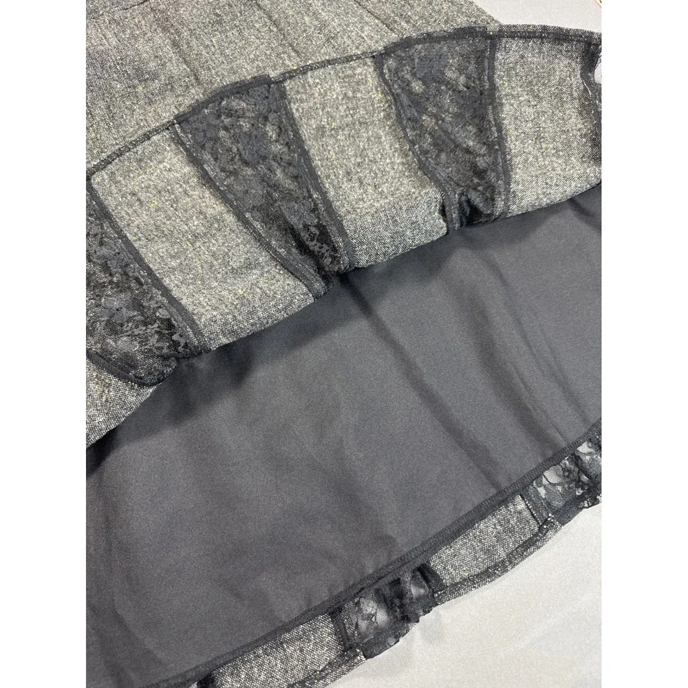 Worthington Y2K Grey Tweed Lace Inset Pleated Skirt Womens Size 10 Vintage Style